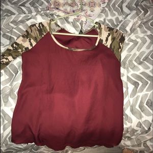 camo and maroon long sleeve